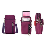 Nylon Multi-Pocket Phone Crossbody Bag Purple