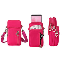 Nylon Multi-Pocket Phone Crossbody Bag Rose Red