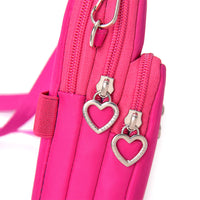 Nylon Multi-Pocket Phone Crossbody Bag Rose Red