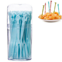 Set of 2 Pack Plastic Fruit Forks for Party and Picnic Blue and Green