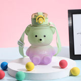 Cute Bear Water Bottle with Drinking Straw Green