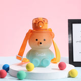 Cute Bear Water Bottle with Drinking Straw Orange