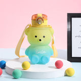 Cute Bear Water Bottle with Drinking Straw Yellow