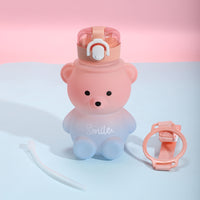 Cute Bear Water Bottle with Drinking Straw Pink