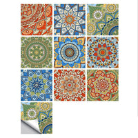 10Pcs Mandala Pattern Tile Wall Stickers Water Resistant Wallpaper Removable Decal for Kitchen Bathroom-Style 1