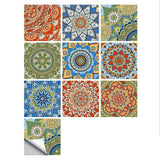 10Pcs Mandala Pattern Tile Wall Stickers Water Resistant Wallpaper Removable Decal for Kitchen Bathroom-Style 1