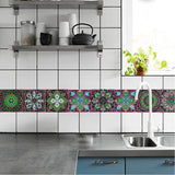 10Pcs Mandala Pattern Tile Wall Stickers Water Resistant Wallpaper Removable Decal for Kitchen Bathroom-Style 2