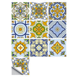 10Pcs Mandala Pattern Tile Wall Stickers Water Resistant Wallpaper Removable Decal for Kitchen Bathroom-Style 3