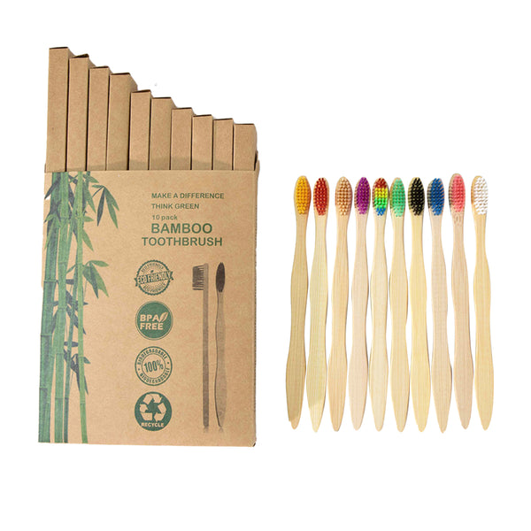 10Pcs Soft Bristles Bamboo Toothbrush Set Color Bristle Tooth Brushes Eco Friendly Natural Bamboo Toothbrush-Style 1