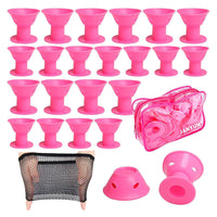 40pcs Set No Heat Hair Curlers Clip DIY Magic Silicone Soft Rollers Heatless-Pink