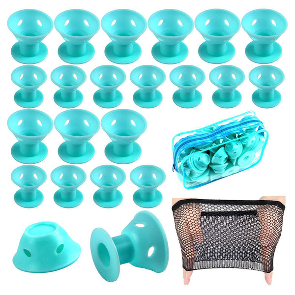 40pcs Set No Heat Hair Curlers Clip DIY Magic Silicone Soft Rollers Heatless-Light Blue