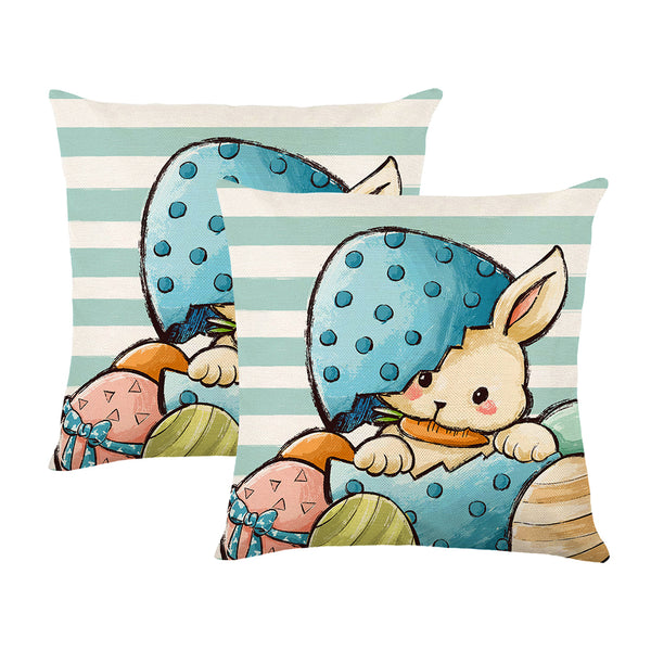 2Pcs Easter Pillow Covers Bunny Decorative Pillowcases-Style 1