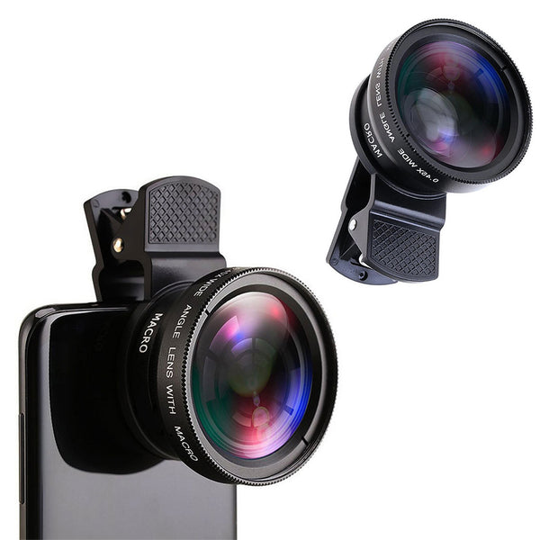 2 in1 Portable 37mm 0.45X 49UV Wide Angle Macro Cell Phone Camera Lens Kit Black