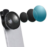 2 in1 Portable 37mm 0.45X 49UV Wide Angle Macro Cell Phone Camera Lens Kit Black