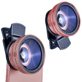 2 in1 Portable 37mm 0.45X 49UV Wide Angle Macro Cell Phone Camera Lens Kit Rose Gold