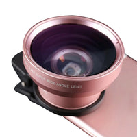 2 in1 Portable 37mm 0.45X 49UV Wide Angle Macro Cell Phone Camera Lens Kit Rose Gold