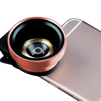 2 in1 Portable 37mm 0.45X 49UV Wide Angle Macro Cell Phone Camera Lens Kit Rose Gold