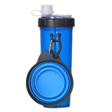 2 in 1 Portable Pet Dog Food Container Water Bottle with Collapse Bowls Outdoor for Traveling Blue