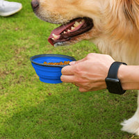 2 in 1 Portable Pet Dog Food Container Water Bottle with Collapse Bowls Outdoor for Traveling Blue