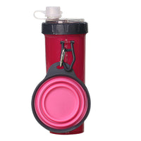 2 in 1 Portable Pet Dog Food Container Water Bottle with Collapse Bowls Outdoor for Traveling Red