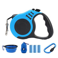 Retractable Dog Leash Extendable 5m With Folding Bowl Dispenser And Waste Bags Blue