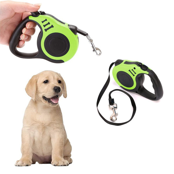 Retractable Dog Leash Extendable 5m With Folding Bowl Dispenser And Waste Bags Green