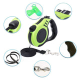 Retractable Dog Leash Extendable 5m With Folding Bowl Dispenser And Waste Bags Green