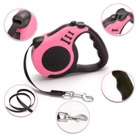 Retractable Dog Leash Extendable 5m With Folding Bowl Dispenser And Waste Bags Pink