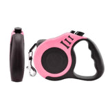 Retractable Dog Leash Extendable 5m With Folding Bowl Dispenser And Waste Bags Pink