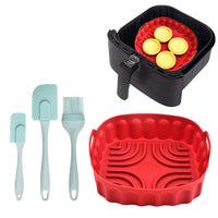 FancyGrab Reusable Air Fryer Silicone Pot Baking Tray Air Fryer Liner Pizza Oven Basket with 3Pcs Baking Tool Set Red