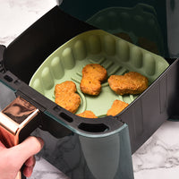 FancyGrab Reusable Air Fryer Silicone Pot Baking Tray Air Fryer Liner Pizza Oven Basket with 3Pcs Baking Tool Set Green