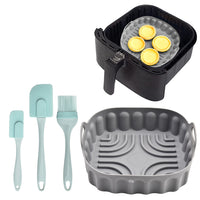 FancyGrab Reusable Air Fryer Silicone Pot Baking Tray Air Fryer Liner Pizza Oven Basket with 3Pcs Baking Tool Set Grey