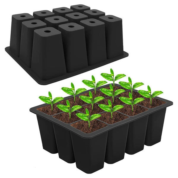 12-Cell Seedling Pots Tray Reusable Silicone Seedling Pot Black