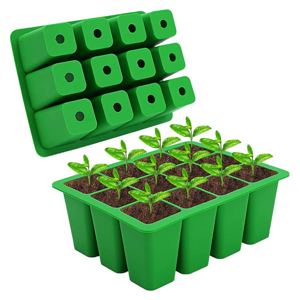 12-Cell Seedling Pots Tray Reusable Silicone Seedling Pot Green