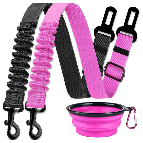 3 Piece Set Retractable Dog Car Seatbelts Adjustable Pet Seat Belt for Vehicle Pink