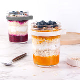 2Pcs 350ml Overnight Oats Jars Overnight Oats Container with Lid and Spoons White