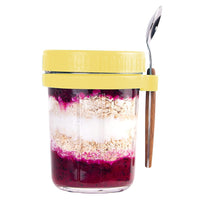 2Pcs 350ml Overnight Oats Jars Overnight Oats Container with Lid and Spoons Yellow