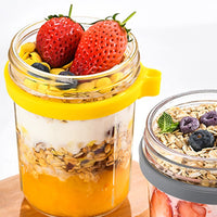 2Pcs 350ml Overnight Oats Jars Overnight Oats Container with Lid and Spoons Yellow