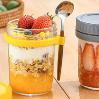 2Pcs 350ml Overnight Oats Jars Overnight Oats Container with Lid and Spoons Yellow