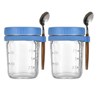 2Pcs 350ml Overnight Oats Jars Overnight Oats Container with Lid and Spoons Blue