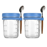 2Pcs 350ml Overnight Oats Jars Overnight Oats Container with Lid and Spoons Blue