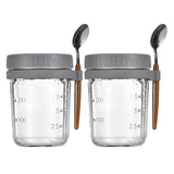 2Pcs 350ml Overnight Oats Jars Overnight Oats Container with Lid and Spoons Grey