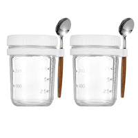 2Pcs 350ml Overnight Oats Jars Overnight Oats Container with Lid and Spoons White