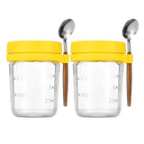 2Pcs 350ml Overnight Oats Jars Overnight Oats Container with Lid and Spoons Yellow