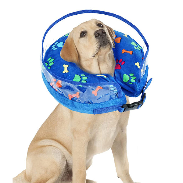 Soft Inflatable Pet Dog Cone Collar Anti Licking Scratching Blue