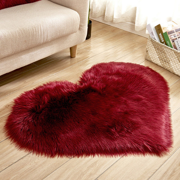 Soft Heart Shaped Area Rug Shaggy Home Bedroom Carpet Wine Red-XL