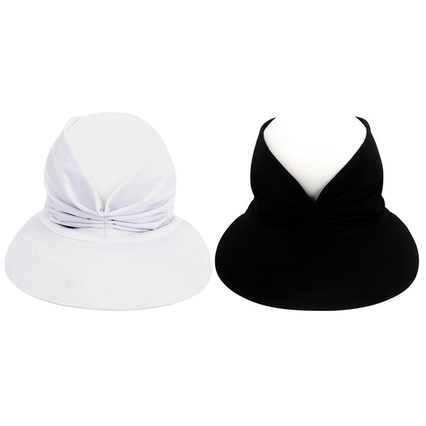 Set of 2Pack Visor Sun Hat Summer Beach Women Cap Elastic Hollow Top Hat Black and White