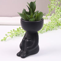 Imitation Human Shaped Ceramic Flowerpot Mini Plant Pot Hug Legs Style Black