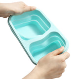 Collapsible Silicone Outdoor Lunch Box Leakproof Folding Food Storage Container Blue