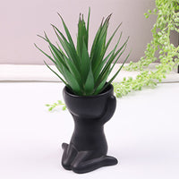 Imitation Human Shaped Ceramic Flowerpot Mini Plant Pot Hug Head Style Black